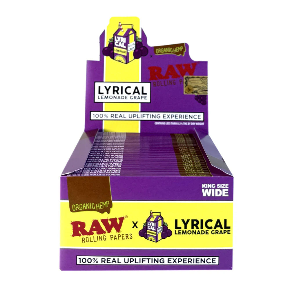 *USA IMPORT* RAW Lyrical Lemonade Grape Flavour Rolling Papers (King Size Wide) - Box of 50