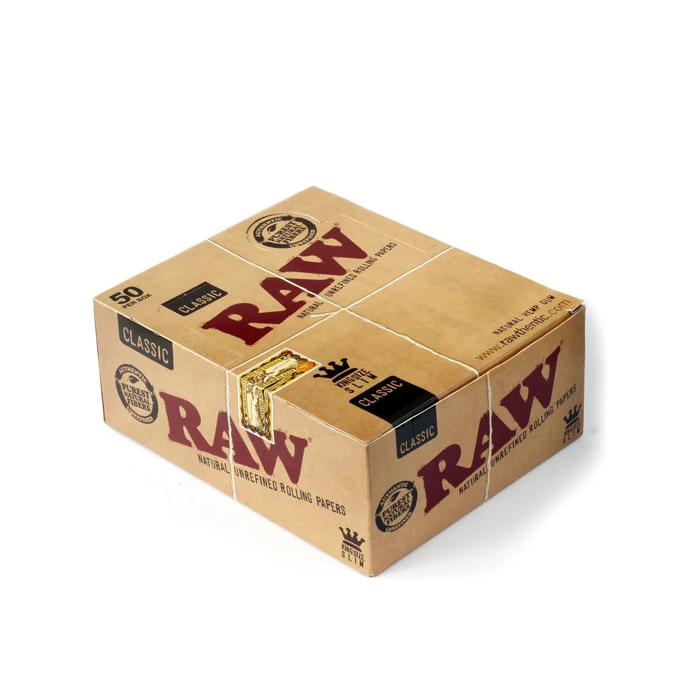 RAW Classic King Size Slim Rolling Papers - Full Box (50 Packs)